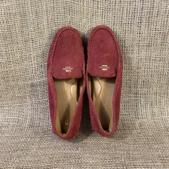 Coach slip-on loafer driving shoe flats suede leather amber red women's 7.5B - Picture 8 of 10